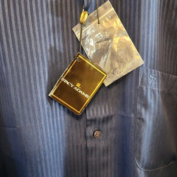 STACY ADAMS BLUE PIN STRIPE NWT SIZE 17 34/35 SHIRT FRENCH CUFFS LONG SLEEVE - Picture 3 of 10